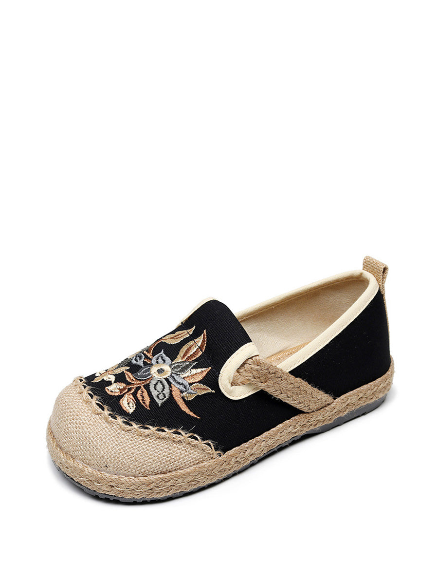 Women Ethnic Flower Embroidery Linen Cotton Flat Shoes AH1062