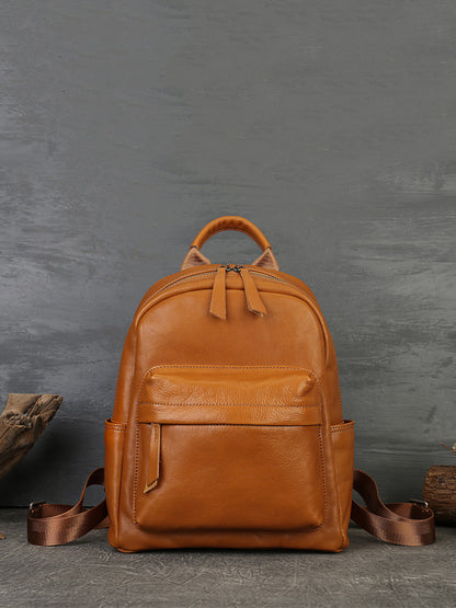 Women Casual Soft Leather Pure Color Backpack AK1044