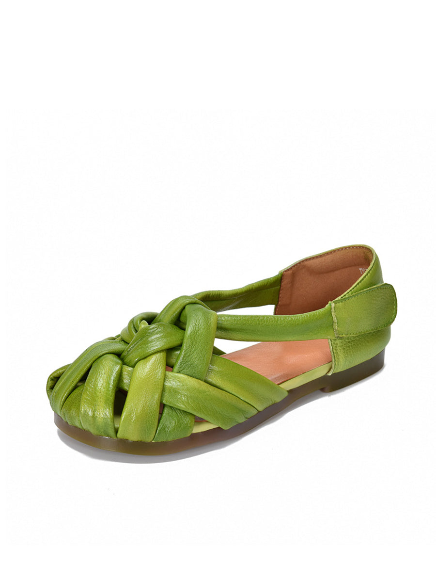 Sommer Leder Flache Retro Frauen Weben Echte Schuhe