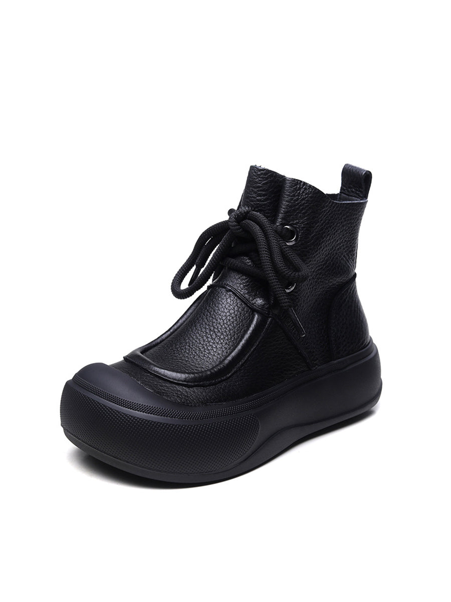 Women Casual Winter Solid Leather Strap Platform Boots WG009