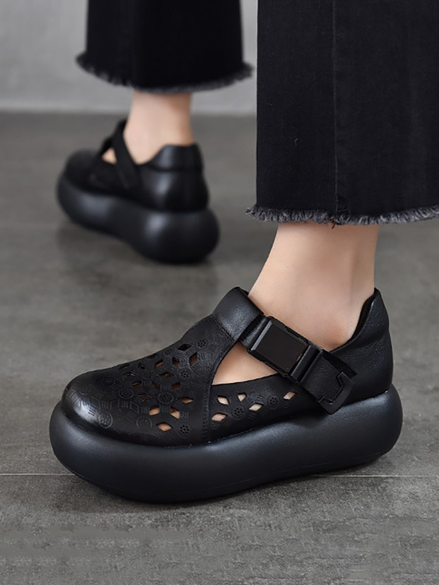 Out Hollow Casual Leder Frauen Echte Schuhe Sommer Plattform