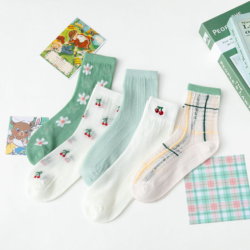 Lot de 5 paires de chaussettes d'été mignonnes à imprimé japonais pour femmes CC033