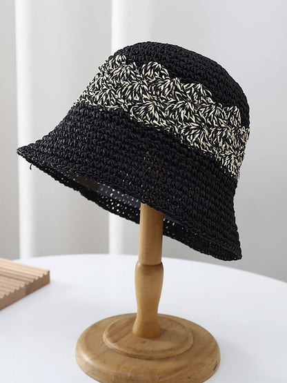 Women Summer Artsy Straw Weave Colorblock Fishman Hat CX049