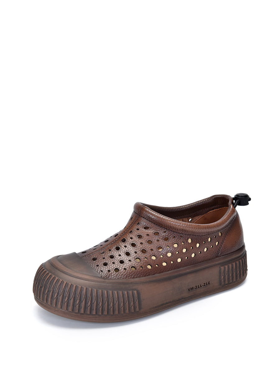 Women Summer Vintage Leather Cutout Platform Shoes AA1048