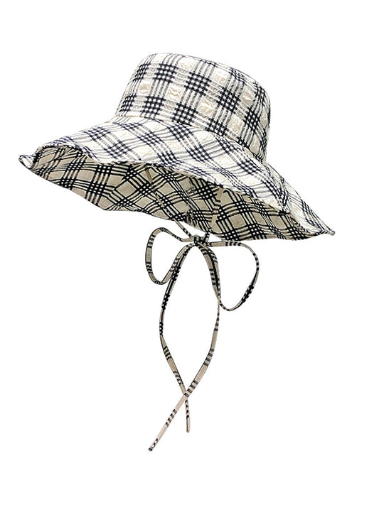 Women Summer Artsy Plaid Sunproof Large Brim Hat ZZ1042