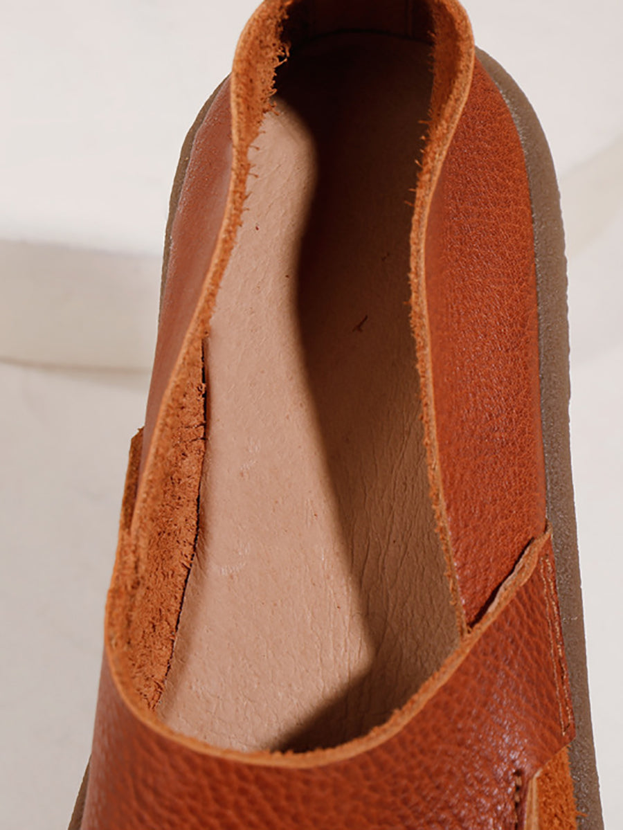 Women Summer Soft Leather Spliced Low-Heel Shoes AA1016