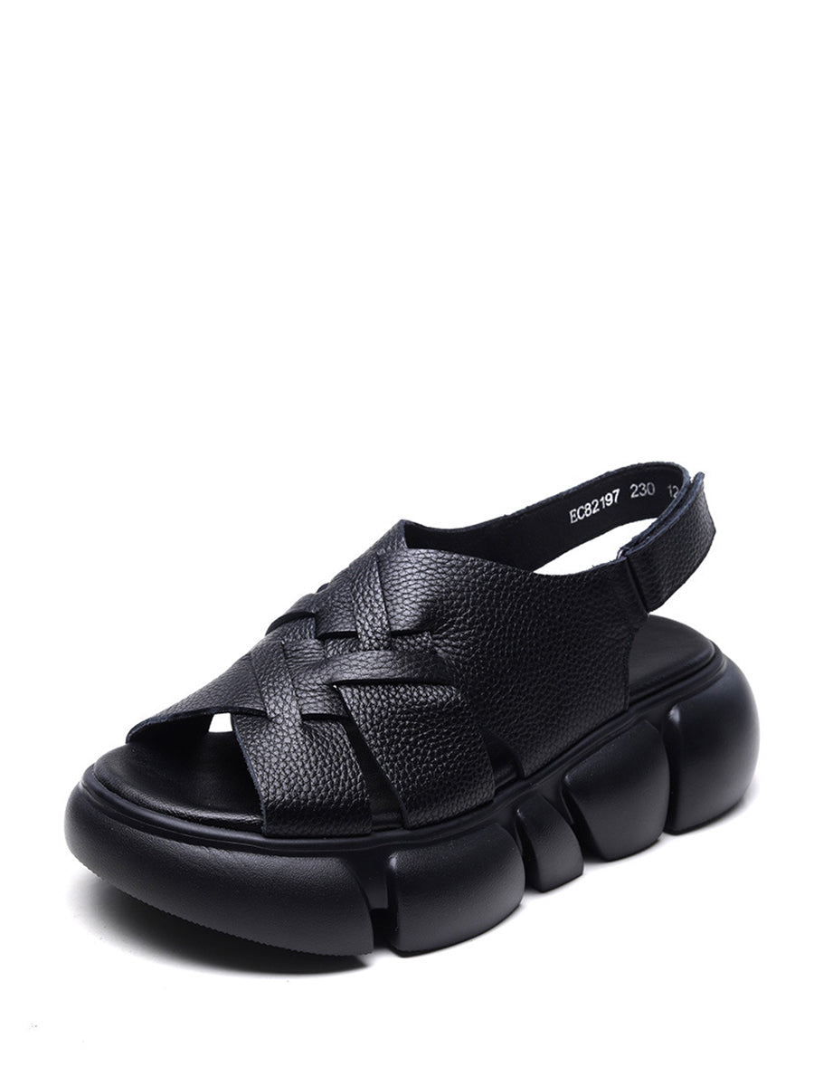 Damen Sommer Leder Gespleißt Solide Plateau Sandalen BN1001