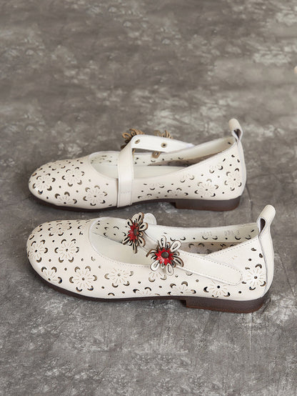 Women Summer Vintage Leather Flower Cutout Sandals OP1047