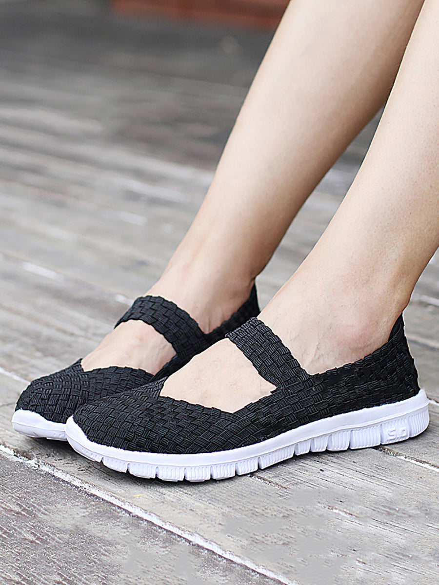 Women Summer Casual Colorblock Weave Flat Shoes RR1017