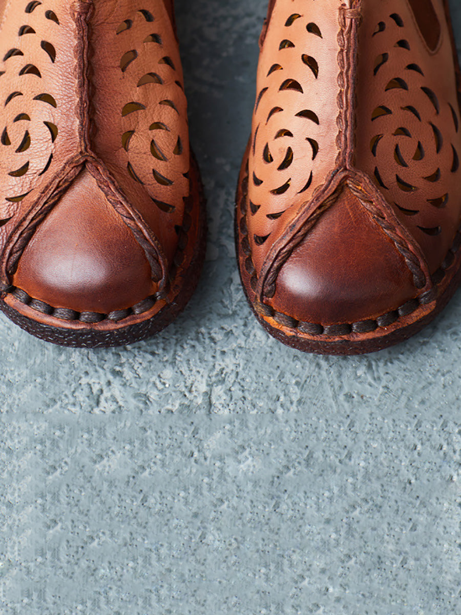 Frauen Sommer Echtes Leder Ausschnitt Gespleißt Falt Schuhe LL003