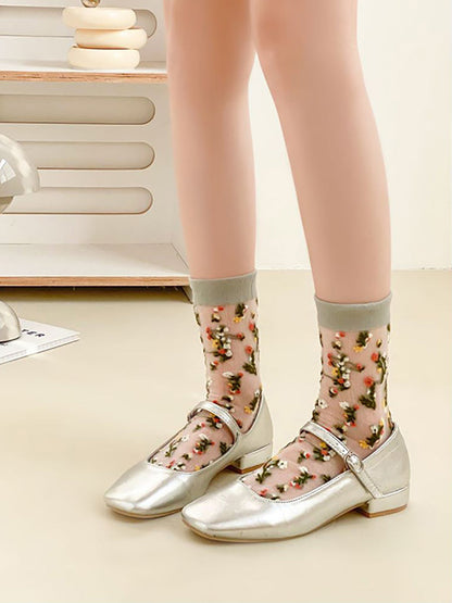 5 Pairs Women Summer Flower Jacquard Thin Socks FG1017