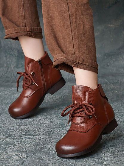 Women Casual Winter Soft Leather Spliced Mid Heel Boots AV1032