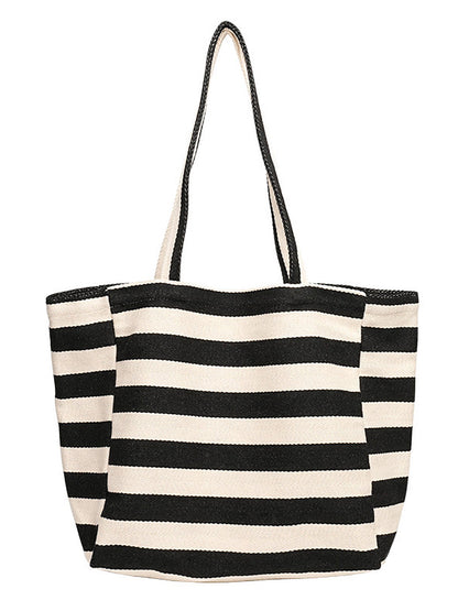 Women Casual Stripe Canvas Large Capacity Shoulder Bag CX044