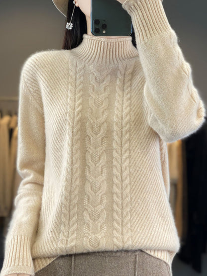 Women Autumn Half Turtleneck Wool Warm Twist Knit Sweater AV1009