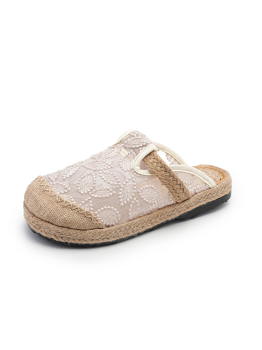 Embroidery Flat Ethnic Women Linen Summer Shoes Flower