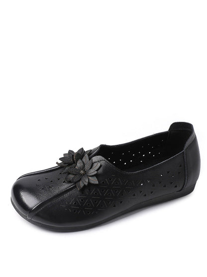 Women Vintage Leather Flower Cutout Flat Shoes PA1026