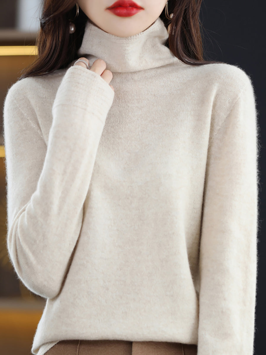 Women Autumn Casual Turtleneck 100%Wool Knit Sweater AK1018