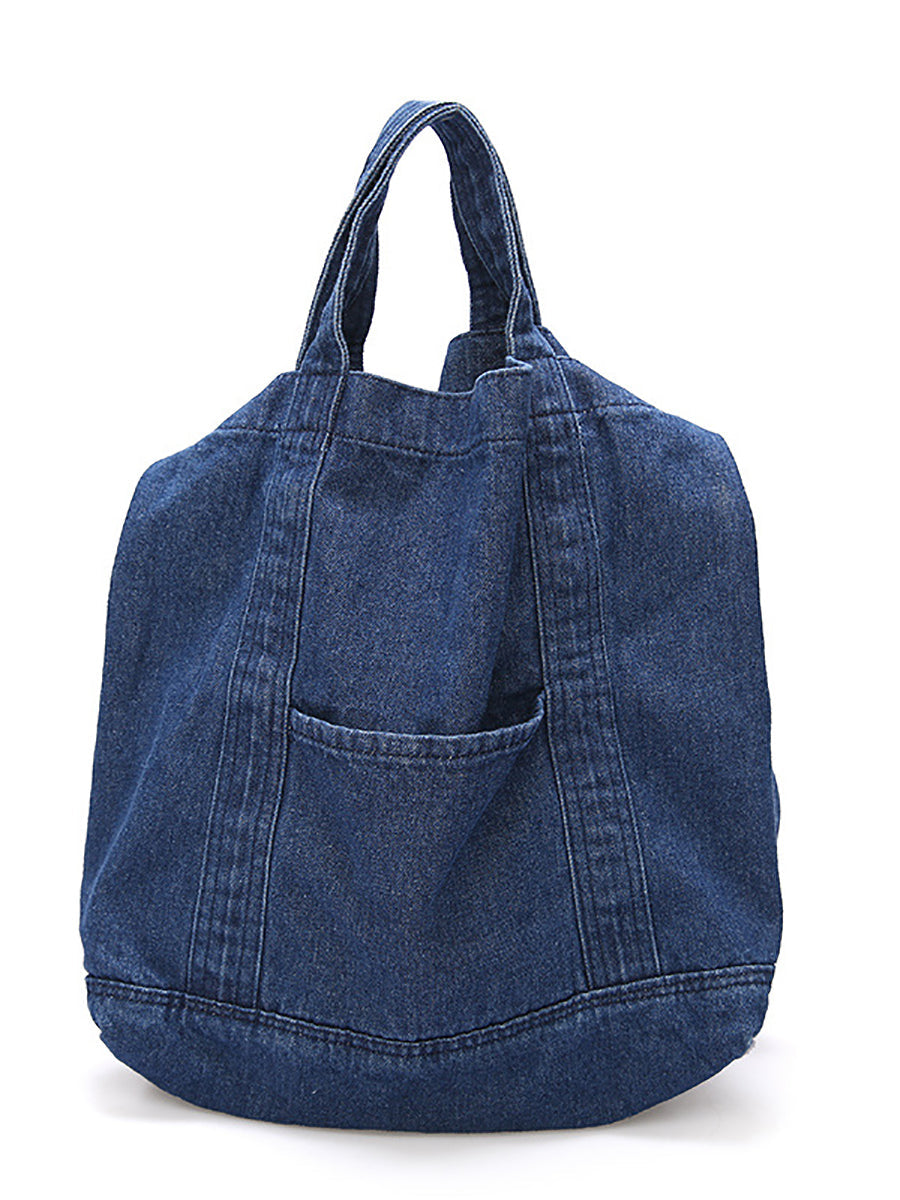 Vintage Solid Denim Spliced Shoulder Bag Handbag OP1038