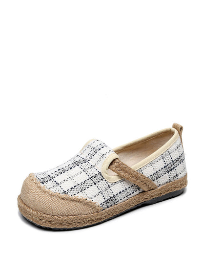 Women Artsy Summer Plaid Linen Spliced Flat Shoes RR007