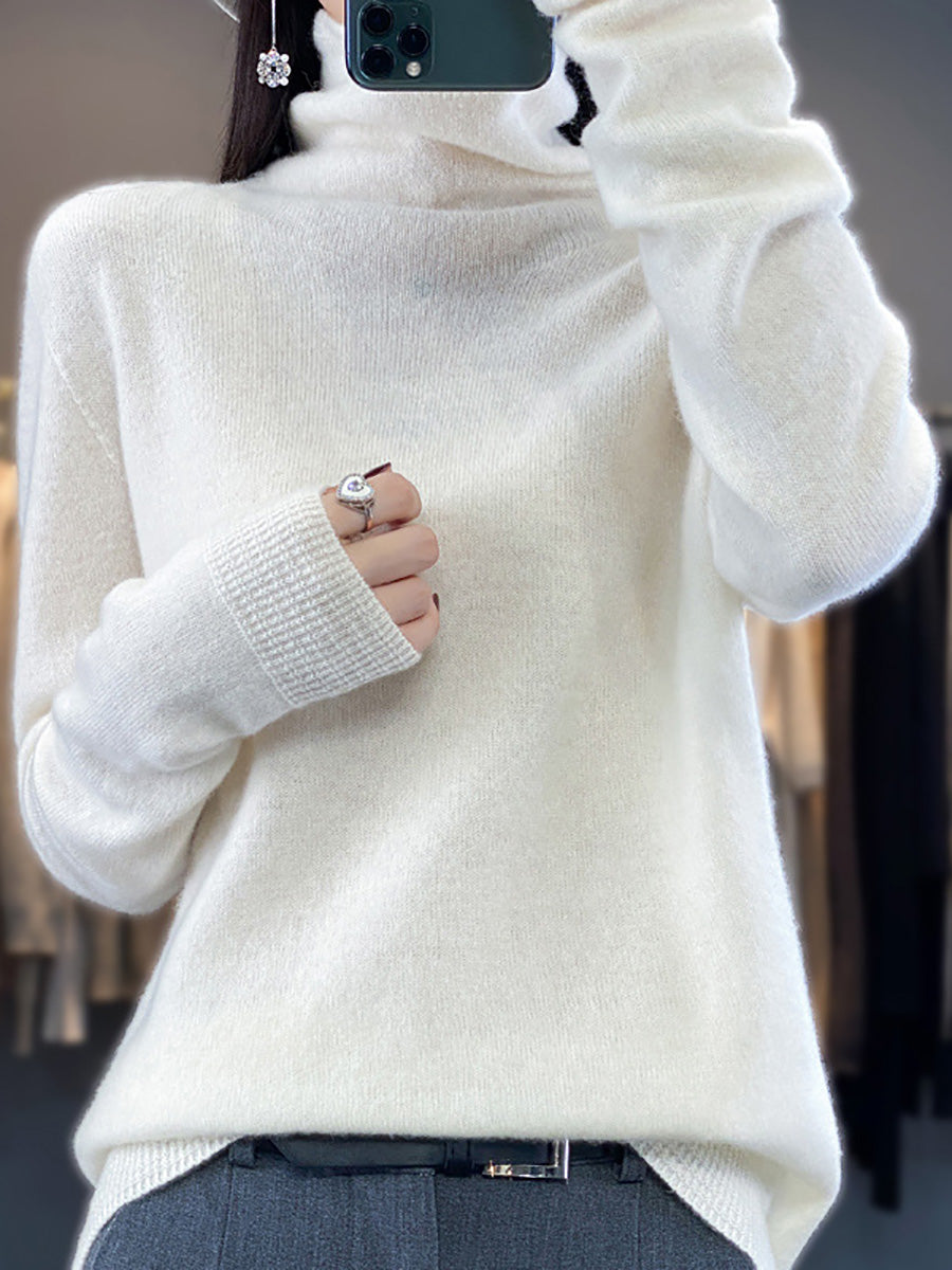 Women Autumn Turtleneck 100%Wool Soft Solid Sweater BA1037