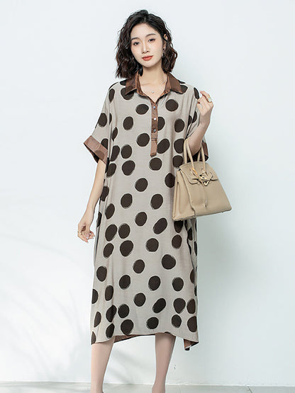 Women Summer Casual Dot Print Claf-Length Dress AS1044