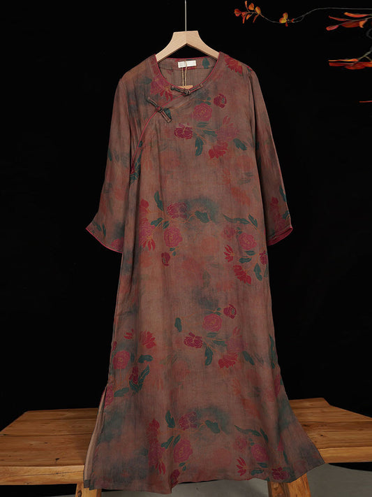 Robe d'été vintage à imprimé floral en ramie pour femme TY1045