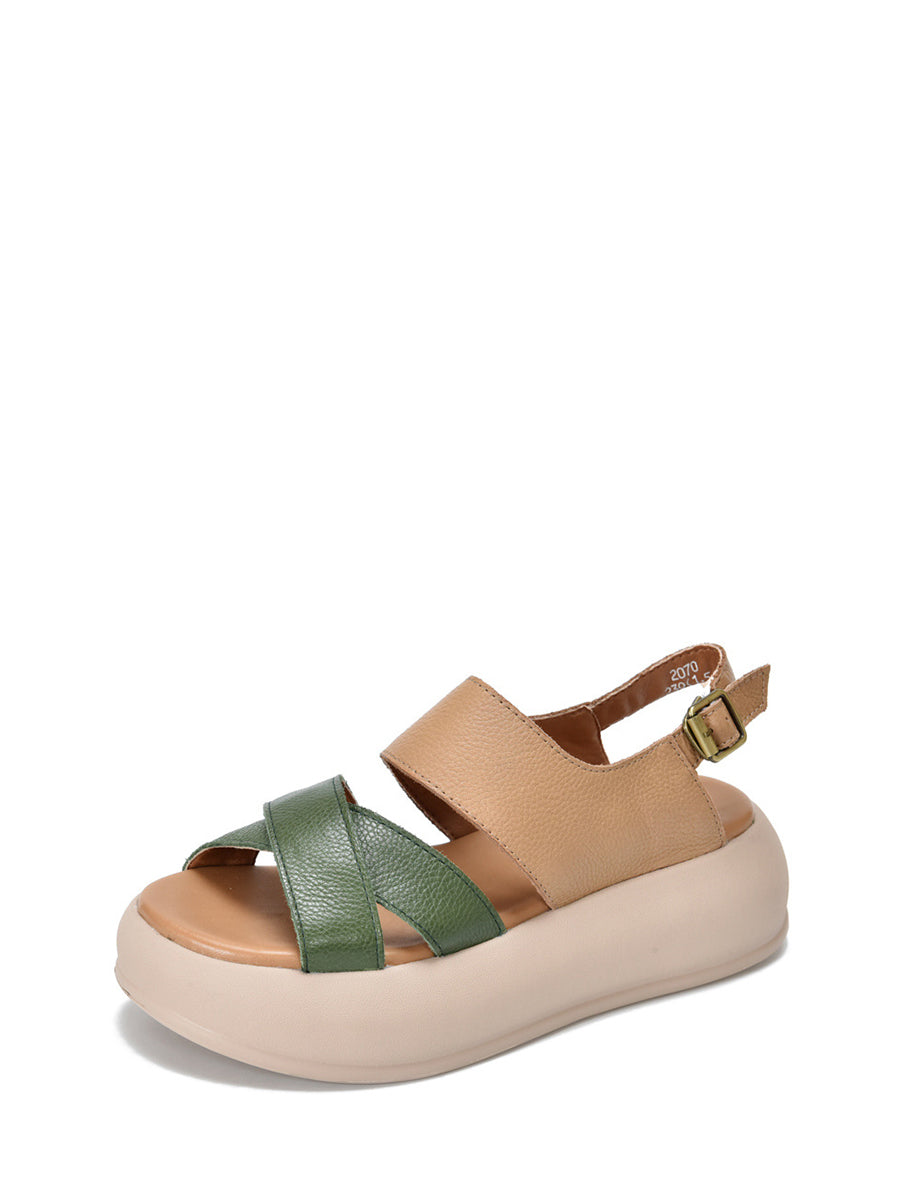 Women Summer Colorblock Leather Platform Sandal TY1048