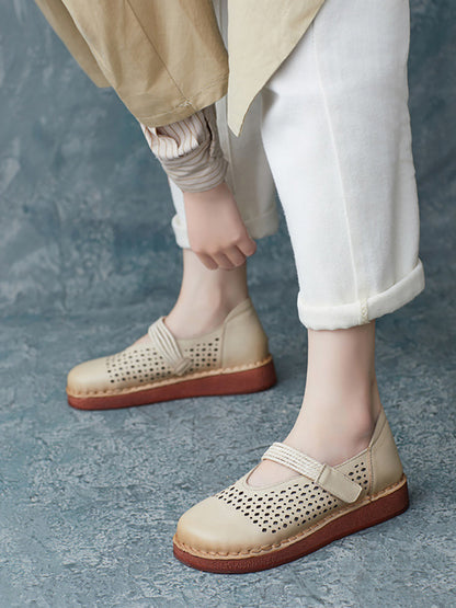 Women Summer Casual Leather Cutout Flat Shoes UI1016