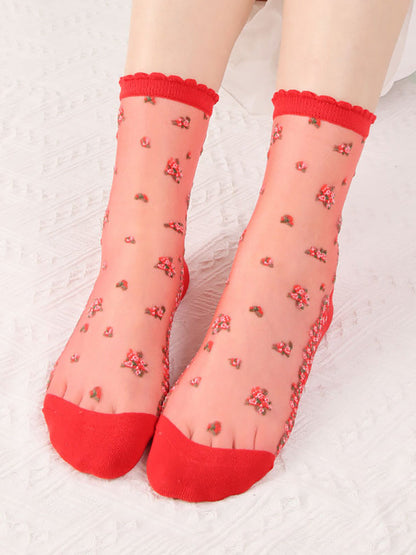 8 Pairs Women Summer Floral Jacquard Thin Socks LL007