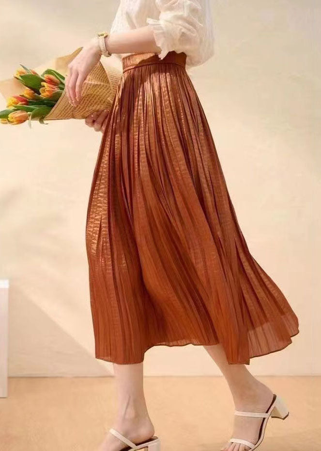 Women Caramel Wrinkled Patchwork Silk Skirts Summer AZ1020