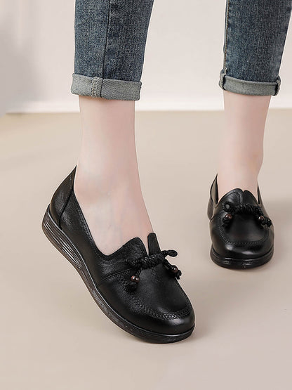 Women Autumn Genuine Leather Solid Platform Shoes AT1037