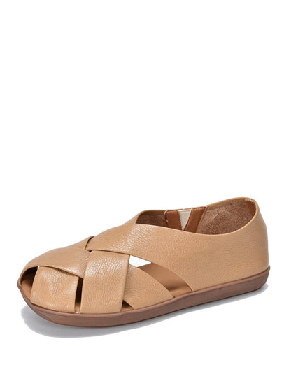 Women Summer Soft Leather Solid Flat Sandal WE1009