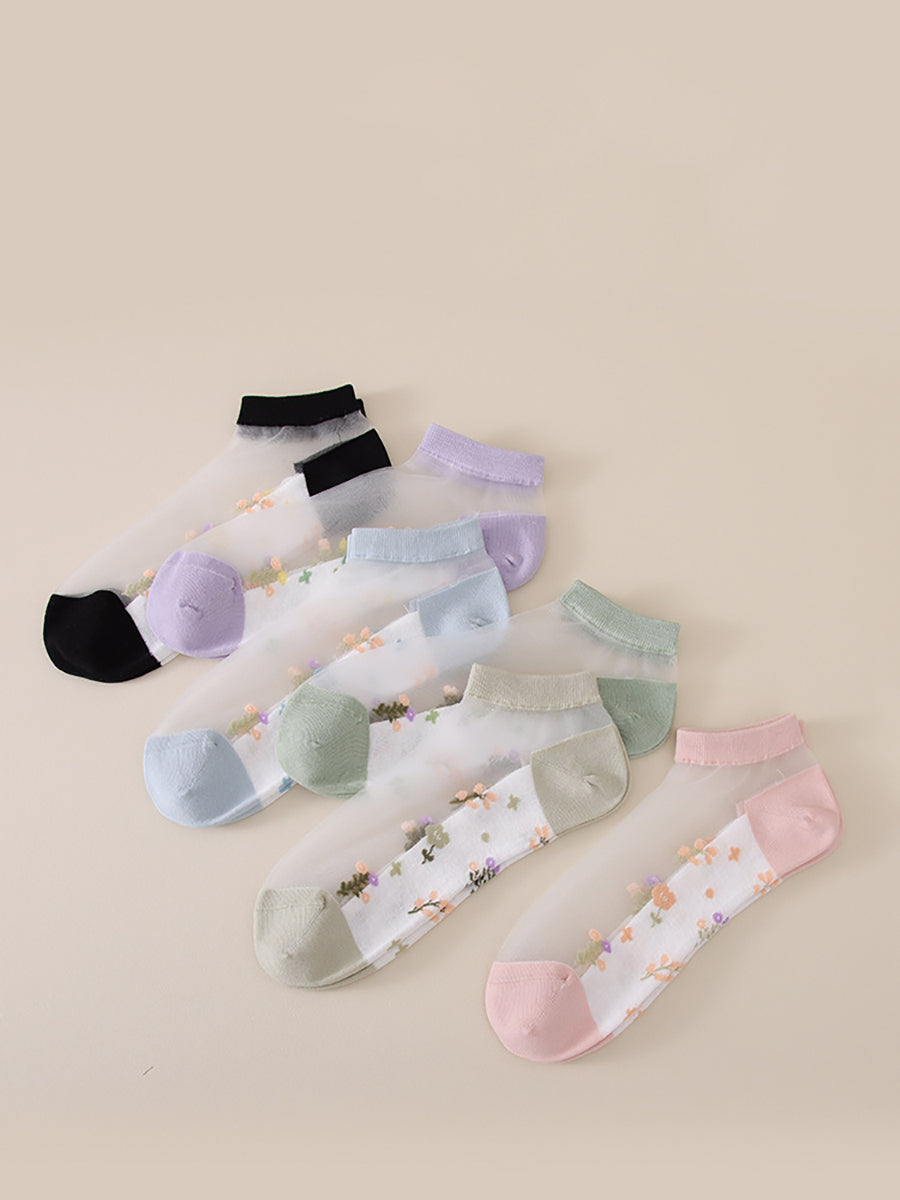 Lot de 5 paires de chaussettes fines en jacquard pour femme OO1033