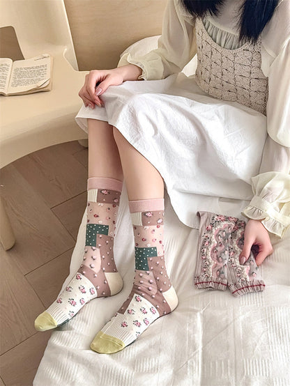 3 Pairs Women Artsy Floral Thin Socks FD037