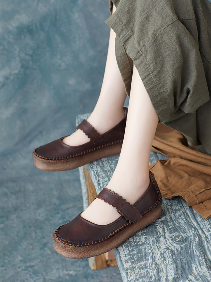 Women Summer Casual Solid Leather Velcro Flat Shoes ZZ1040