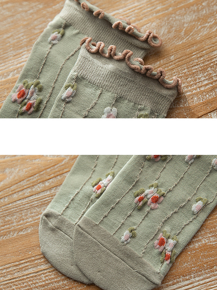 5 Paar Damen Sommersocken mit Blumen-Jacquardmuster OO1032