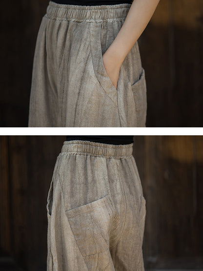 Women Vintage Autumn Solid Loose Ramie Bloomers AK1050