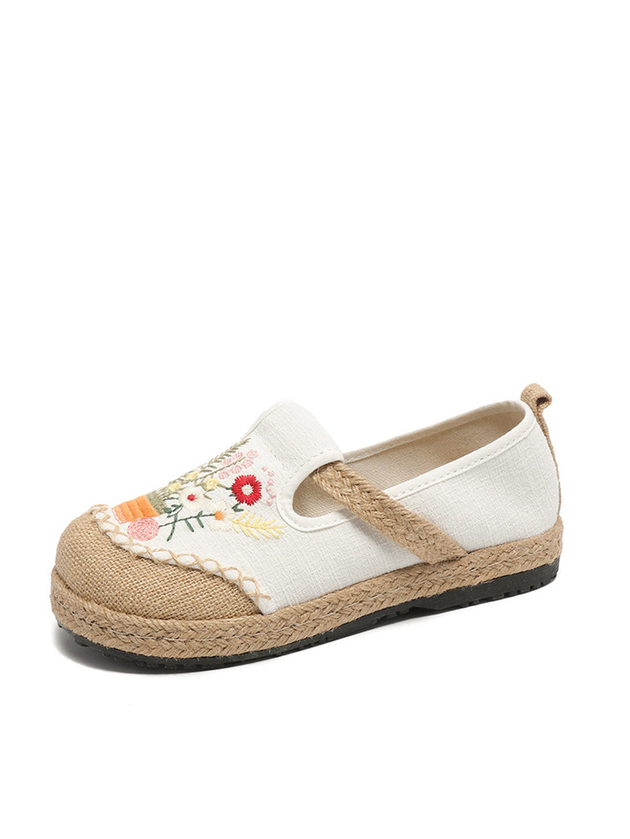 Frauen Sommer Artsy Blume Stickerei Leinen Baumwolle Schuhe AT1080