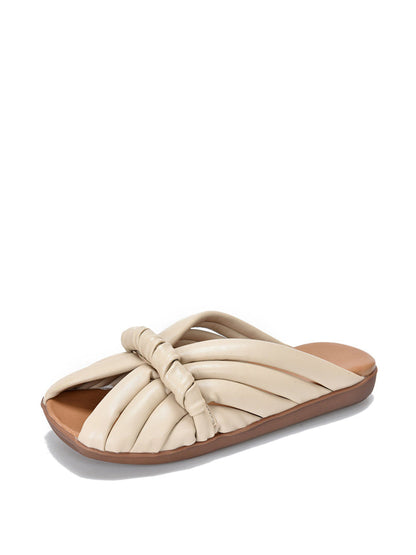 Women Summer Solid Leahter Weave Flat Slippers UI1022