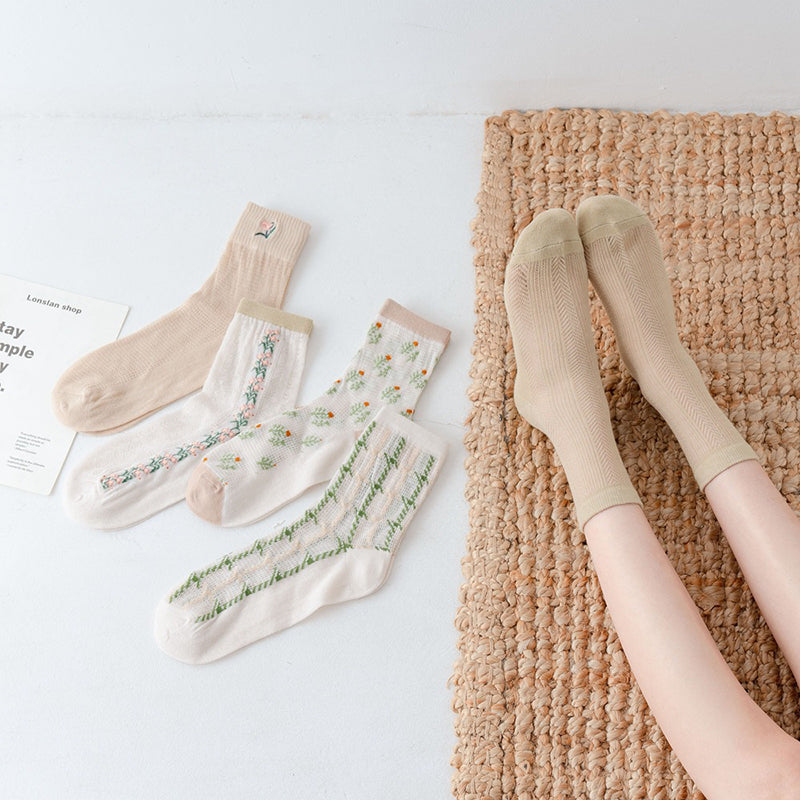 5 Paar Damen Sommersocken im japanischen Stil mit süßem Aufdruck CC033