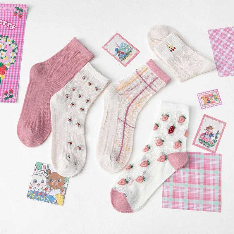 5 Paar Damen Sommersocken im japanischen Stil mit süßem Aufdruck CC033