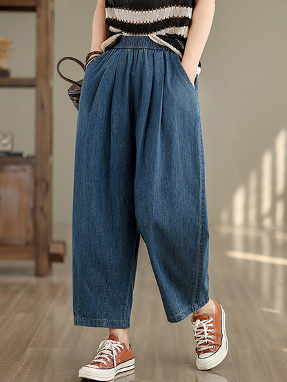 Women Summer Vintage Solid Denim Loose Harem Pants OP1007