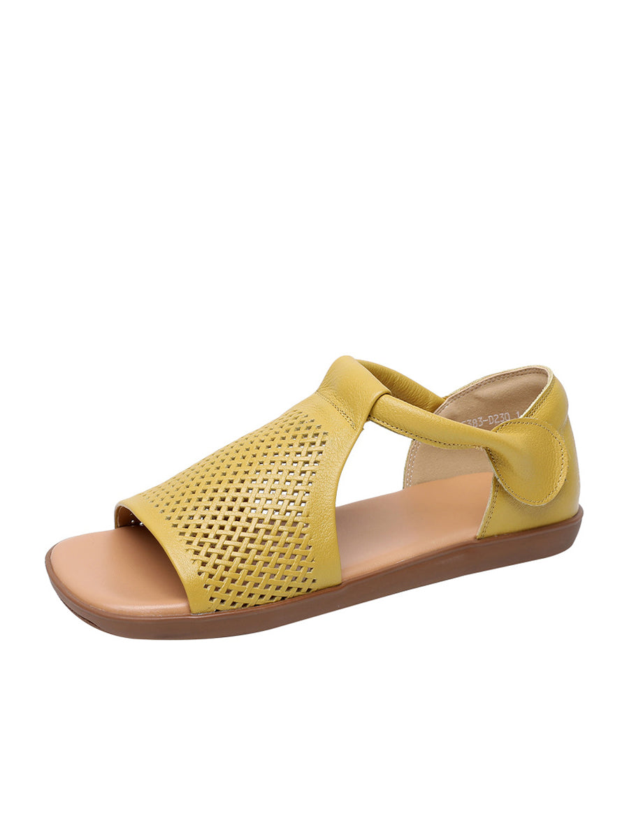 Sandalen Leder Flach Hohl Sommer Out Casua Frauen