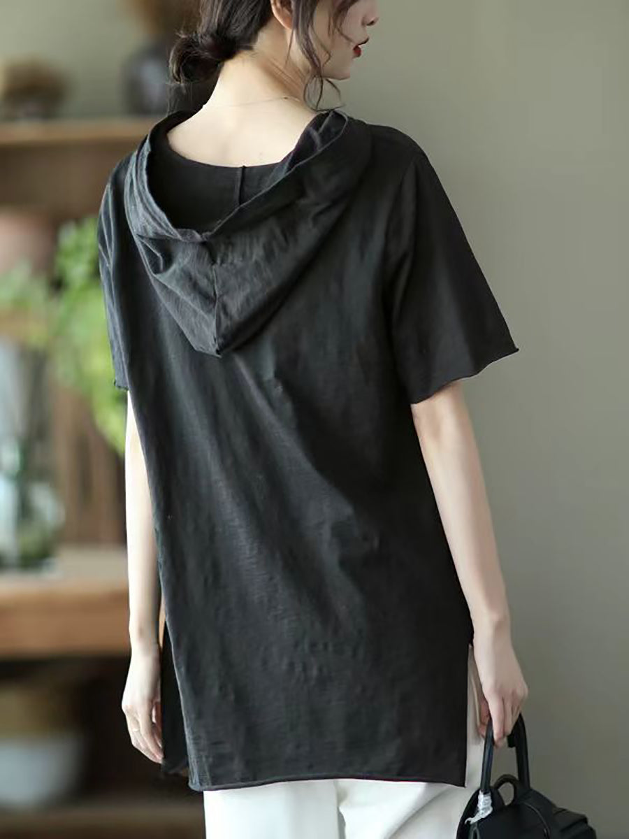Women Summer Solid Hooded Casual Cotton Shirts SC1004