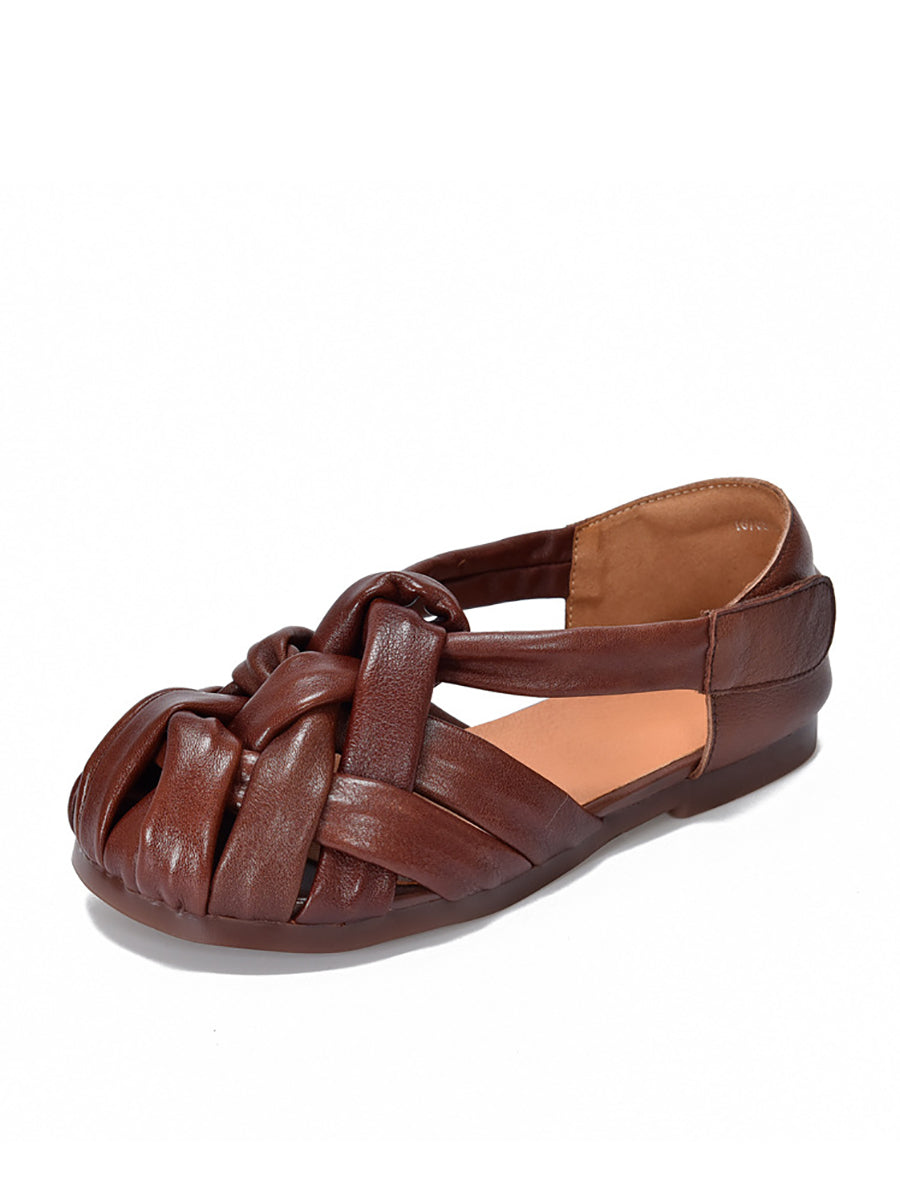 Sommer Leder Flache Retro Frauen Weben Echte Schuhe