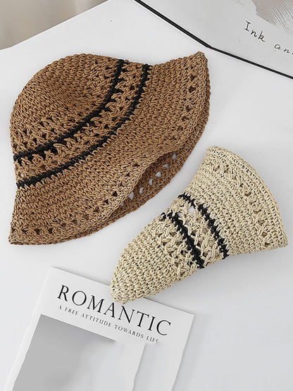 Women Casual Stripe Straw Weave Sunproof Hat CX021