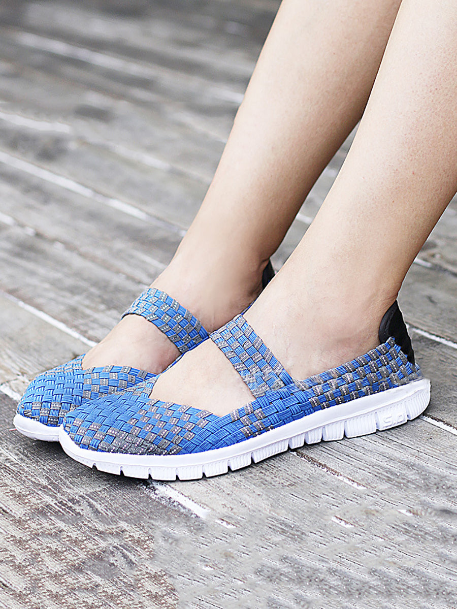 Women Summer Casual Colorblock Weave Flat Shoes RR1017