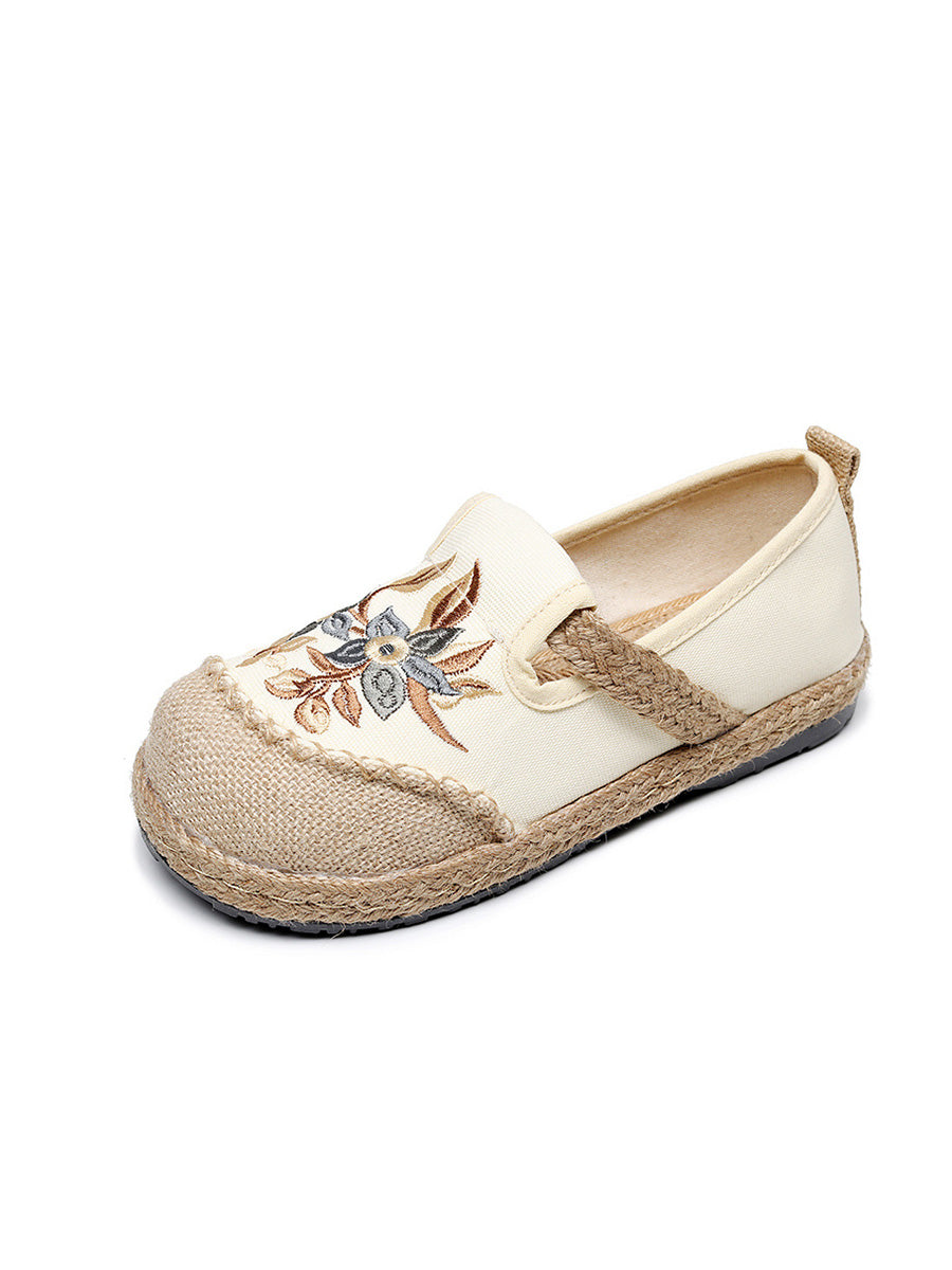 Chaussures plates en lin et coton avec broderies de fleurs ethniques pour femmes AH1062