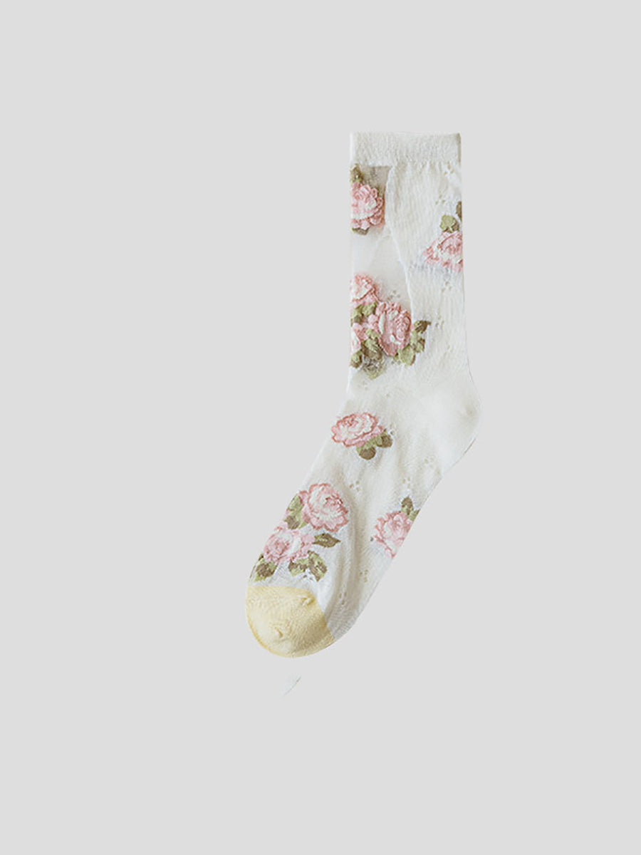 3 Paar Damen Elegante Dünne Socken mit Blumenspitze ZZ1010