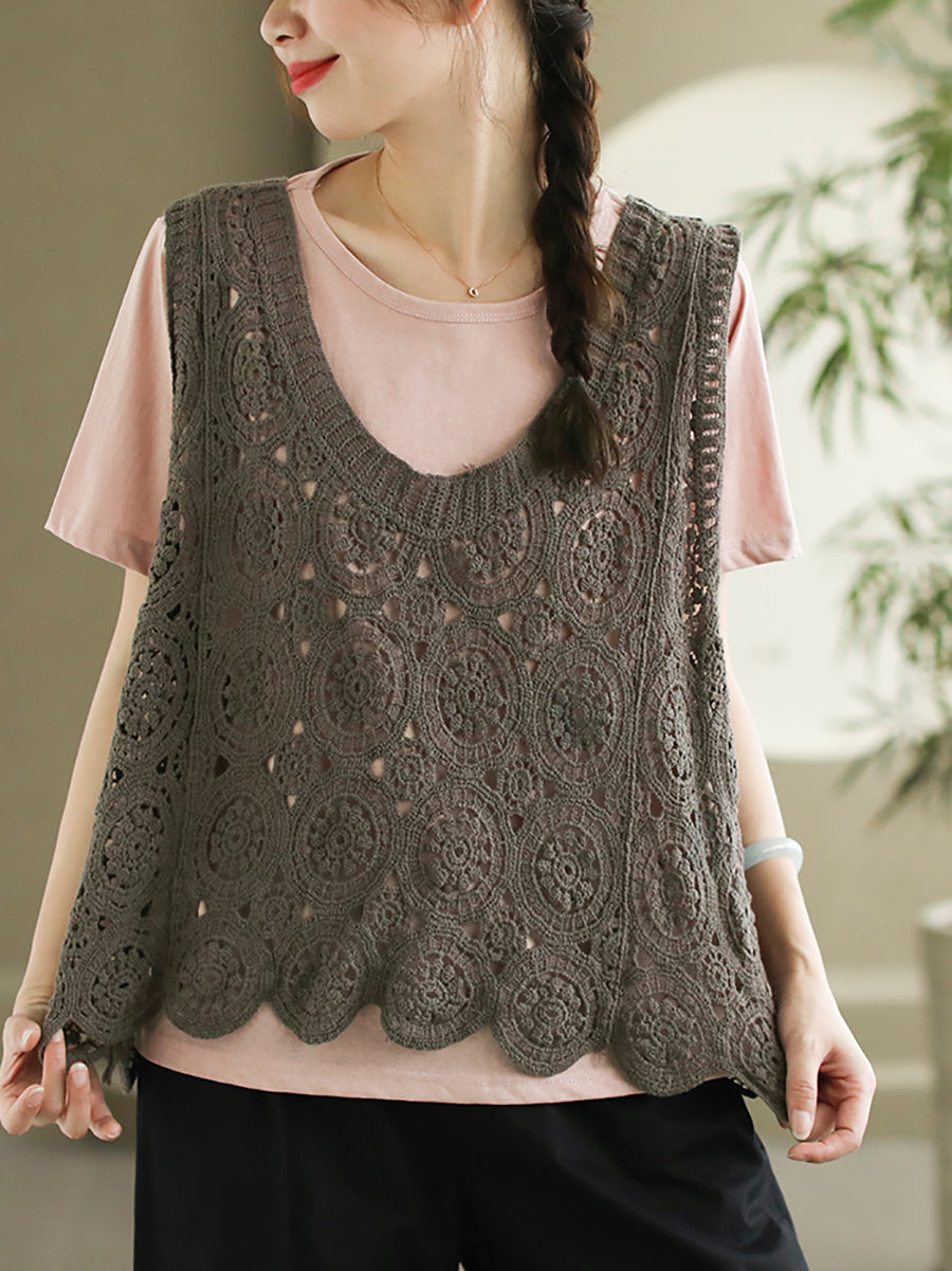 Women Artsy Knitted Cutout V-Neck Vest AS1046